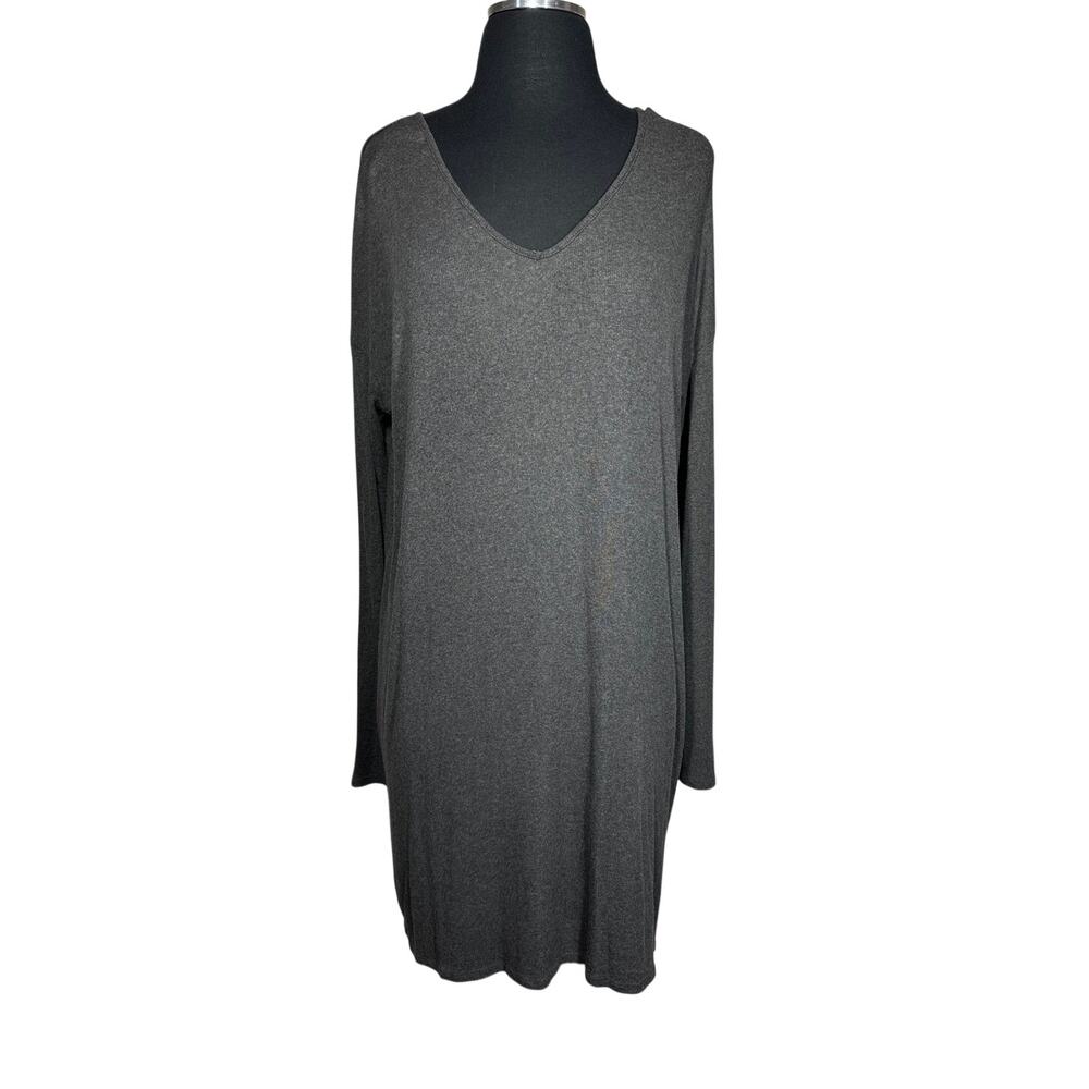 Free People We The Free Ribbed Midi Dress Gray V Neck Long Sleeve USA